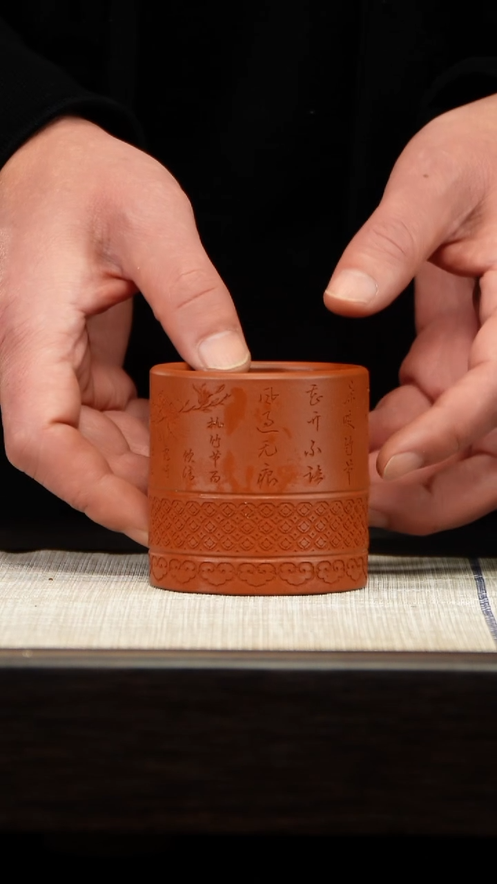 茶壶紫砂朱泥刻绘杯