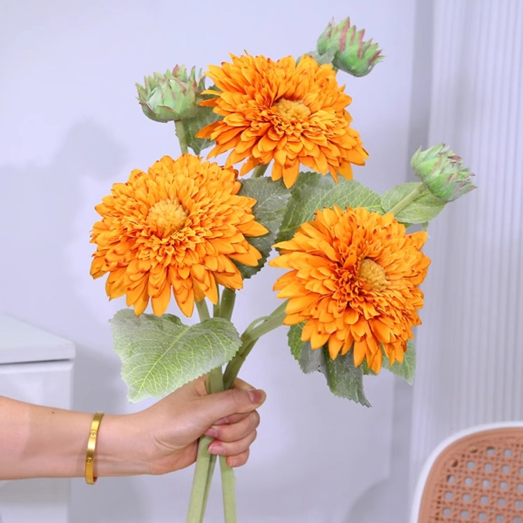 泰迪向日葵仿真花客厅餐桌假花装饰摆件高级复古油画假花手捧花束