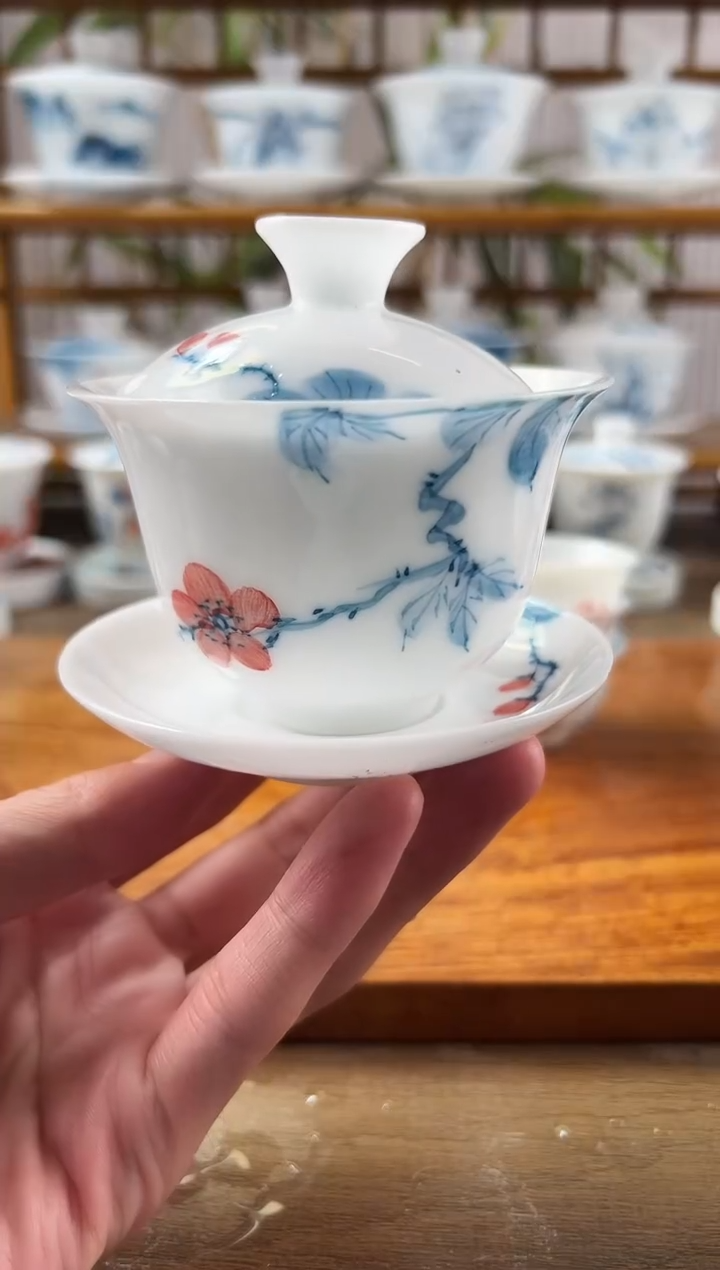 微瑕高冰山茶花130ml三才悬停盖碗