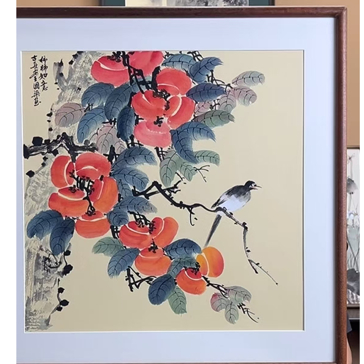 《柿柿如意》52×52花鸟装饰画