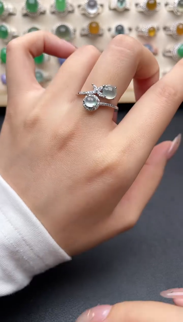 【闪购商品】翡翠戒指银S925镶嵌一物一证一礼盒