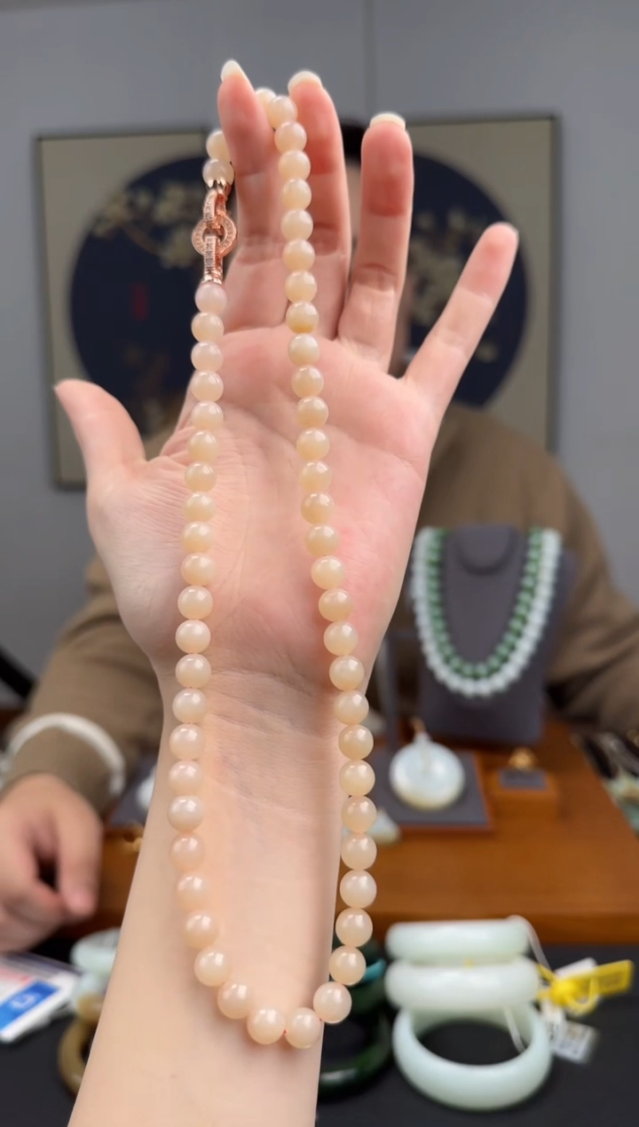 颈饰未镶嵌和田玉藕粉妈妈链卡8