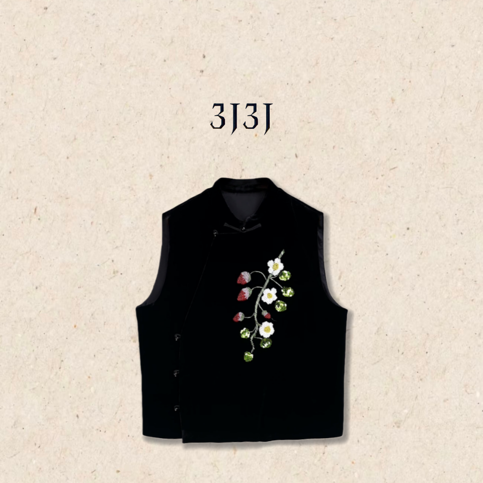 【莓有烦恼】真丝丝绒重工钉珠国风百搭马甲A0514654