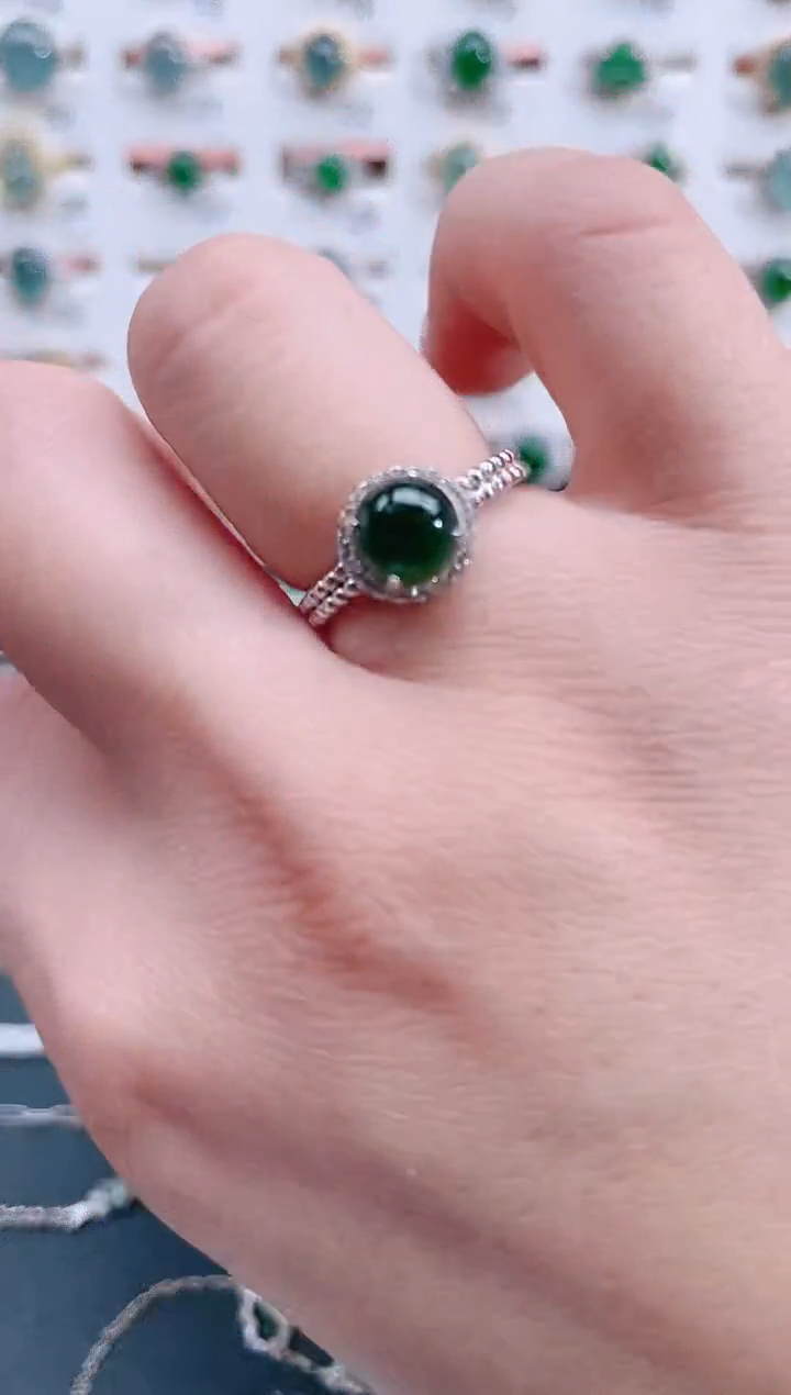 银S925镶嵌戒指翡翠天然翡翠