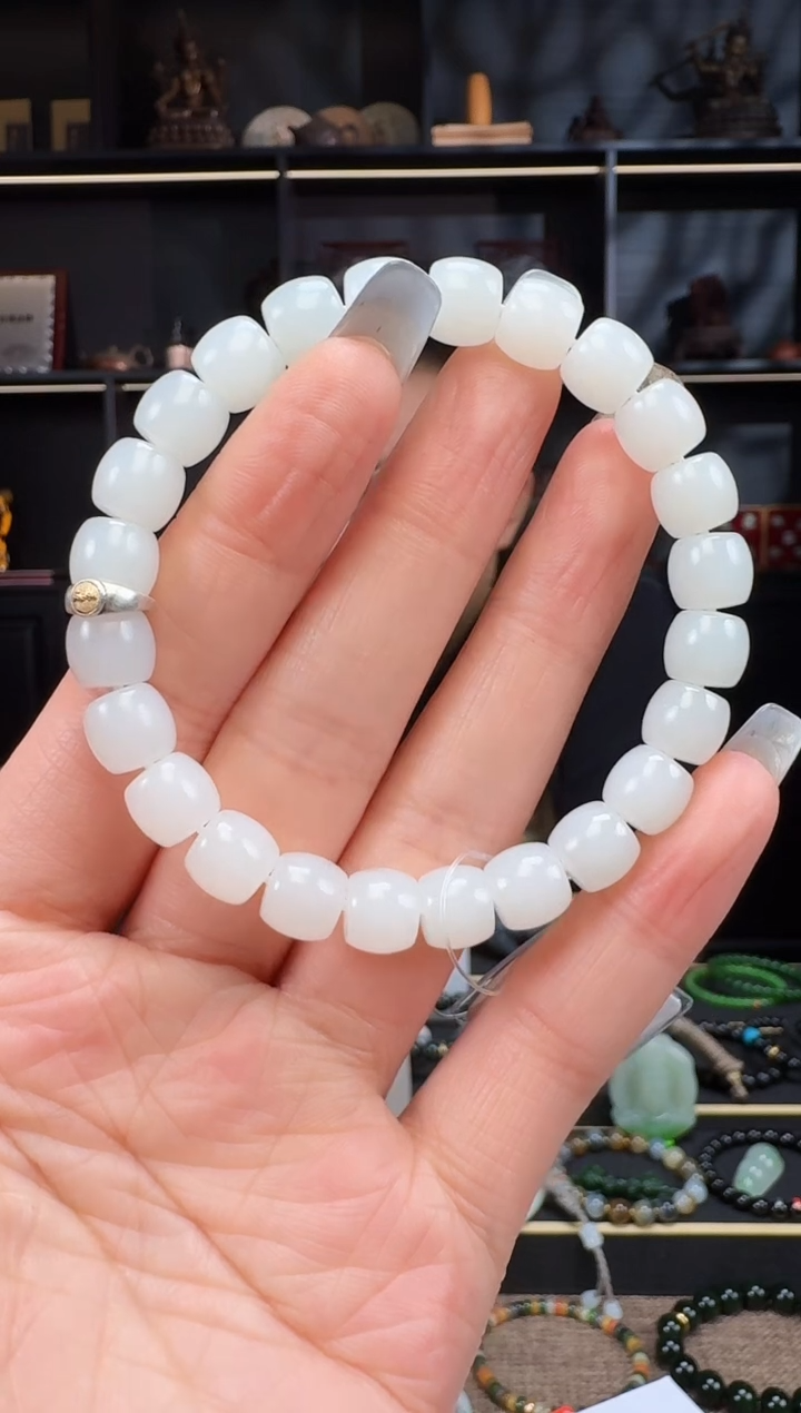 和田玉未镶嵌颈饰9mm金山极致手串