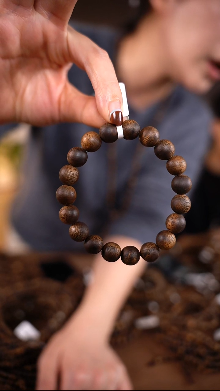 沉香手串@****?【沉水浮】高结油级11mm棋楠沉香圆珠单圈手串