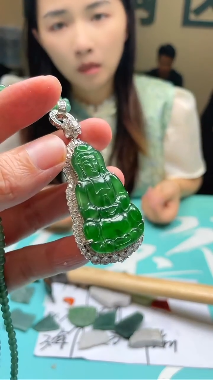 颈饰银S925镶嵌翡翠顺***～-净货