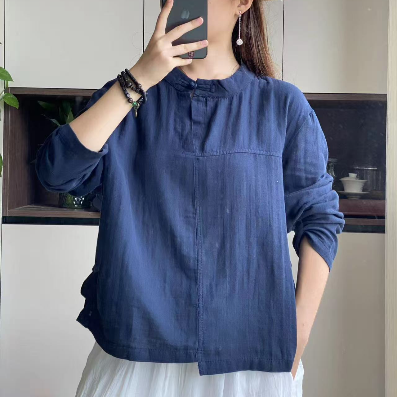 11856新款春秋文艺减龄宽松显瘦长袖纯色上衣QZ