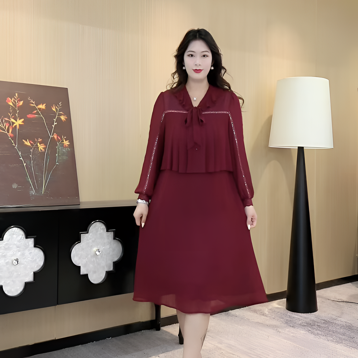 薇姐大码女装2025秋季新款气质百搭时尚显瘦遮肉连衣裙250977