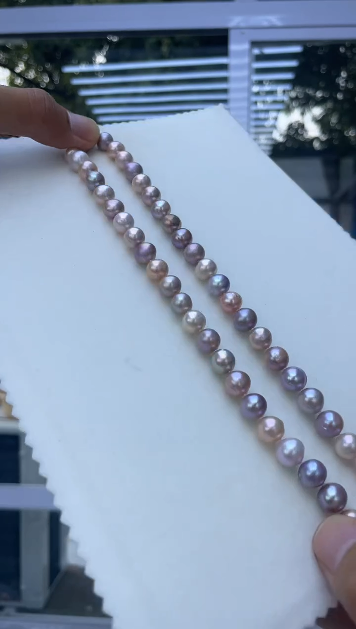 淡水珍珠银S925镶嵌颈饰9-10m极光紫糖果孤品