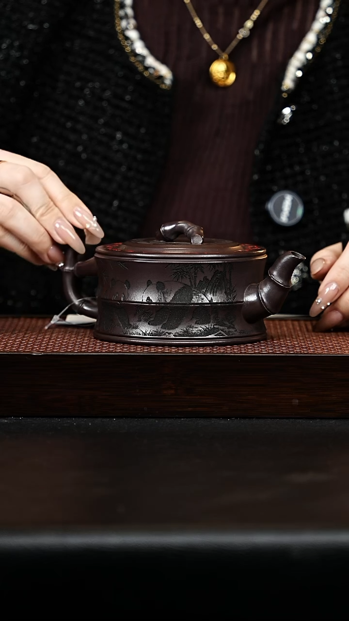 紫砂茶宠熊猫竹段