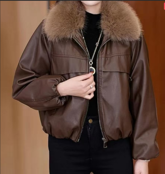 1686软皮加绒厚外套妈妈装高贵新款妈妈装洋气收腰过膝法式