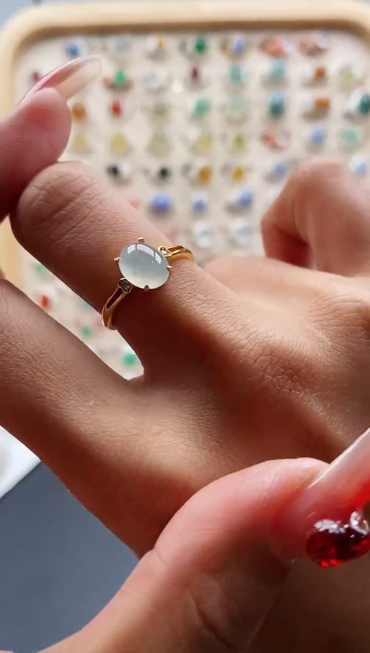 【闪购商品】翡翠戒指银S925镶嵌缅甸天然A货翡翠444 8+