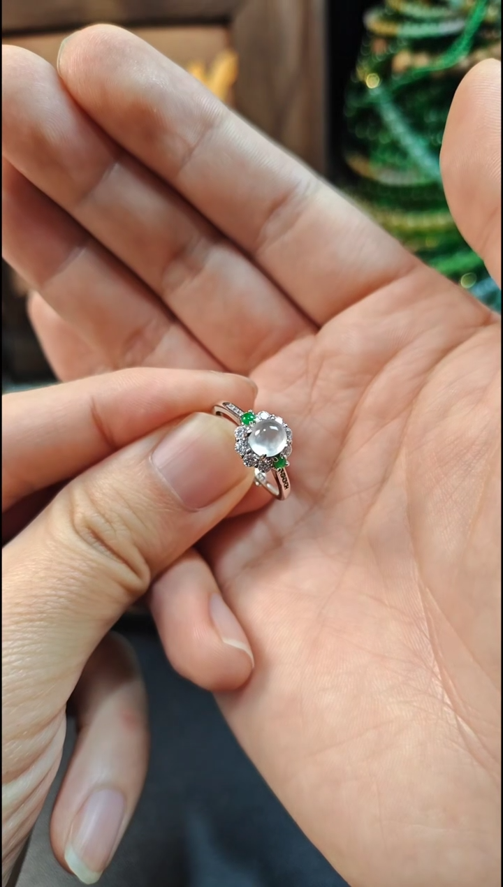 银S925镶嵌戒指翡翠翡翠戒指S925银镶嵌