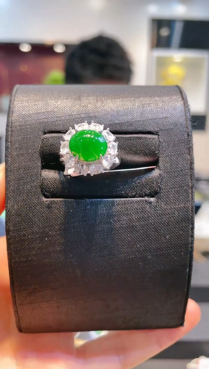 翡翠银S925镶嵌颈饰A33天然A货翡翠戒指