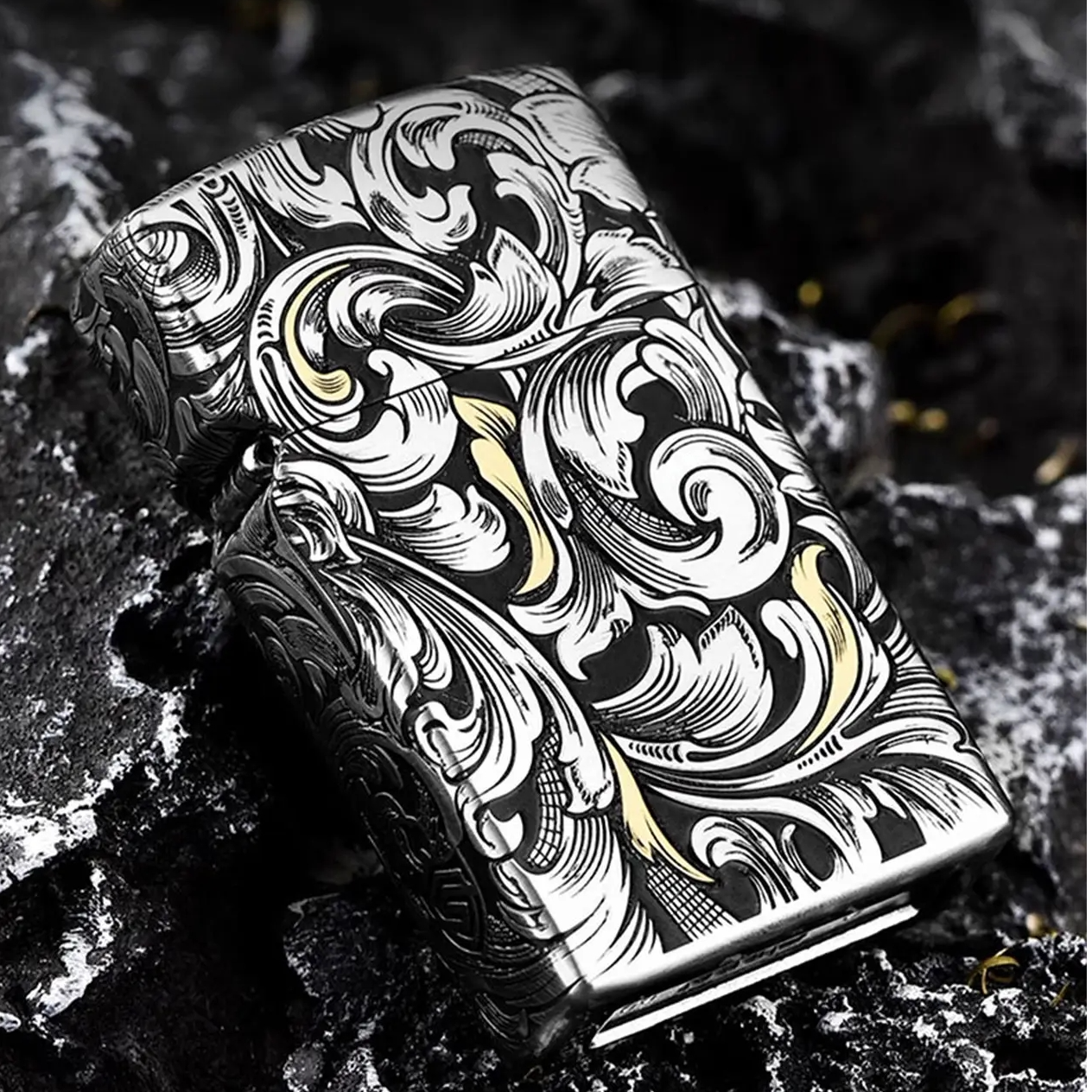 Zippo打火机正品大唐草错金银工艺-套壳钢机原装正版送男士DYJ1