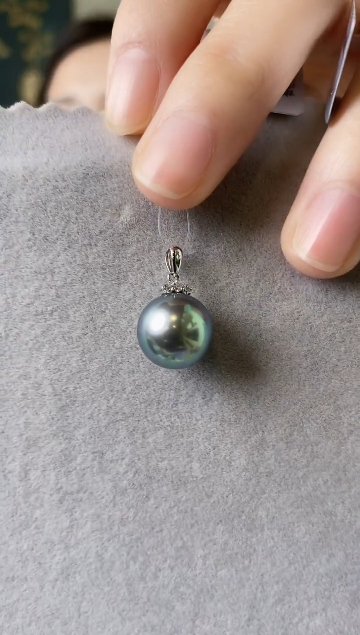 【闪购商品】海水珍珠吊坠(不含链)18K金镶嵌12-13大溪地黑珍珠吊坠