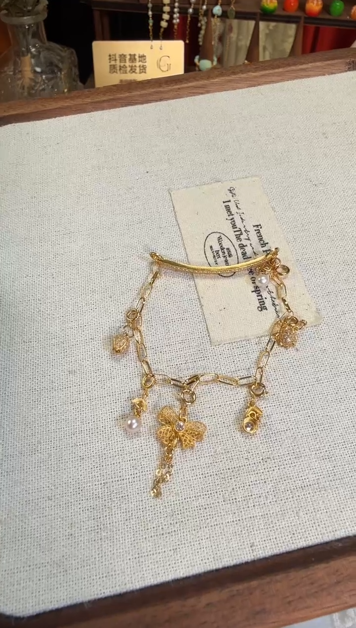 【闪购商品】淡水珍珠手绳18K金镶嵌半镯半链流苏