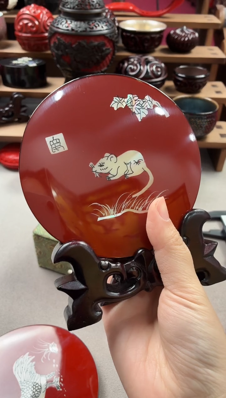 飞**秃扬州漆器厂平磨11.5cm鼠生肖摆件