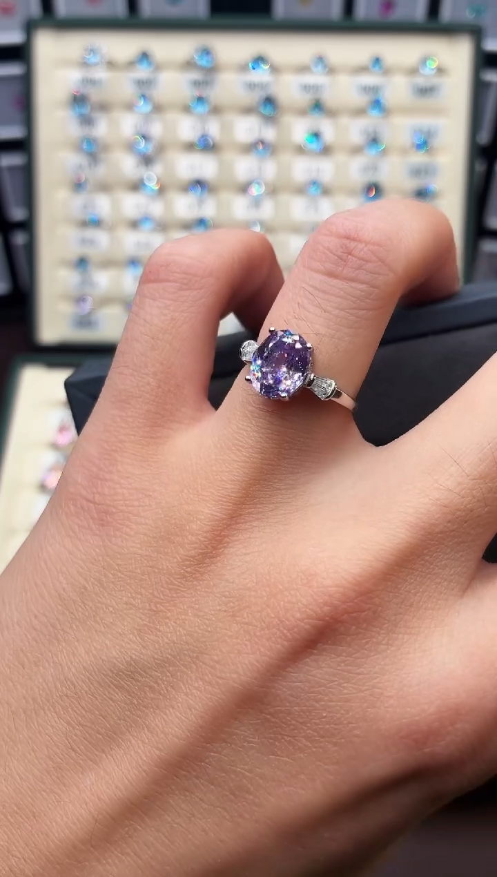 戒指彩色蓝宝石银S925镶嵌111