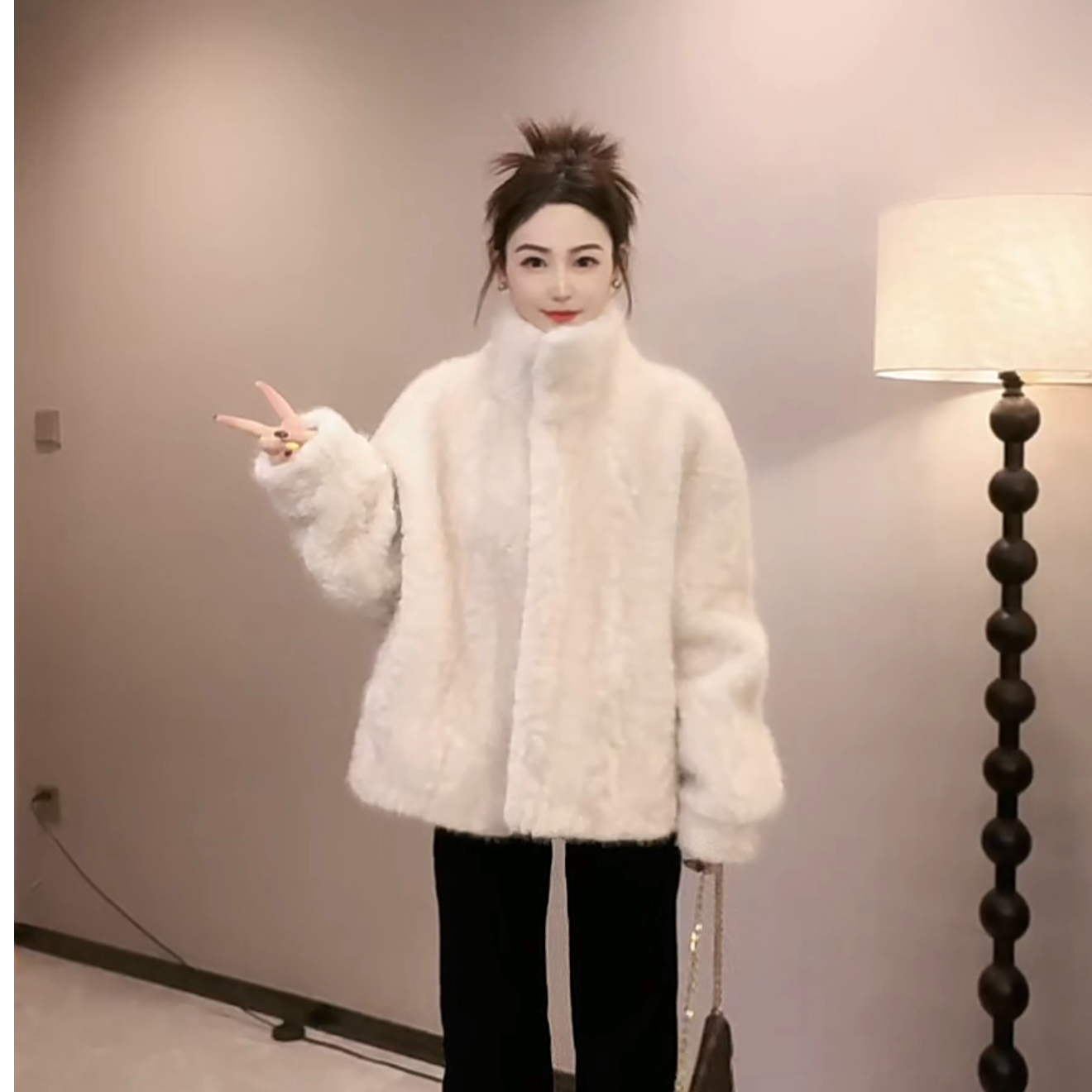 【杨二迪专属】新款皮毛一体外套女冬季2025立领加厚环保毛毛外套