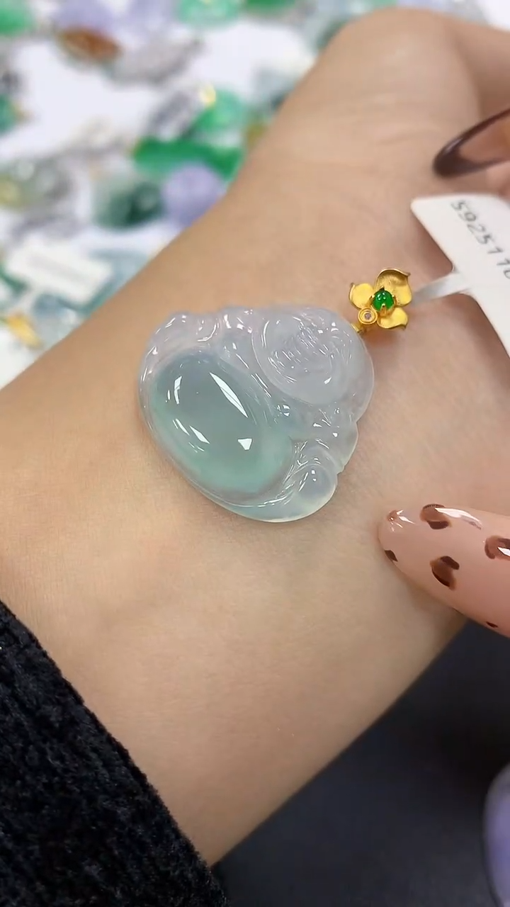 颈饰18K金镶嵌翡翠a货假一赔三支持复检百元上9元证书费自理