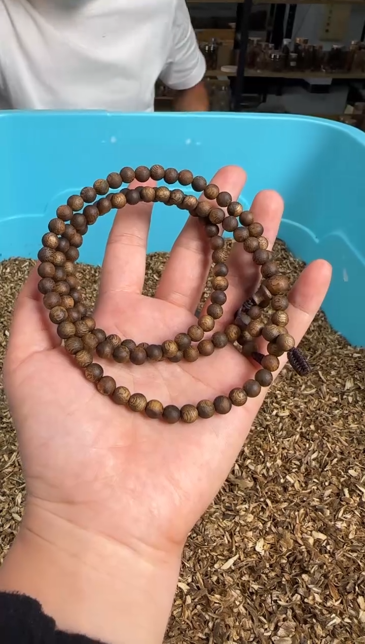 手串沉香金**芦99沉海南老白棋正圆珠6mm12g+