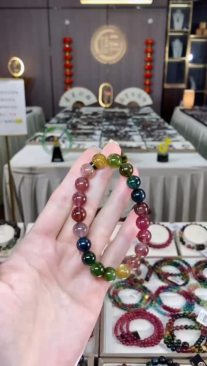 未镶嵌老矿碧玺色标彩虹单圈手串9mm+碧玺dan多样性发货一条