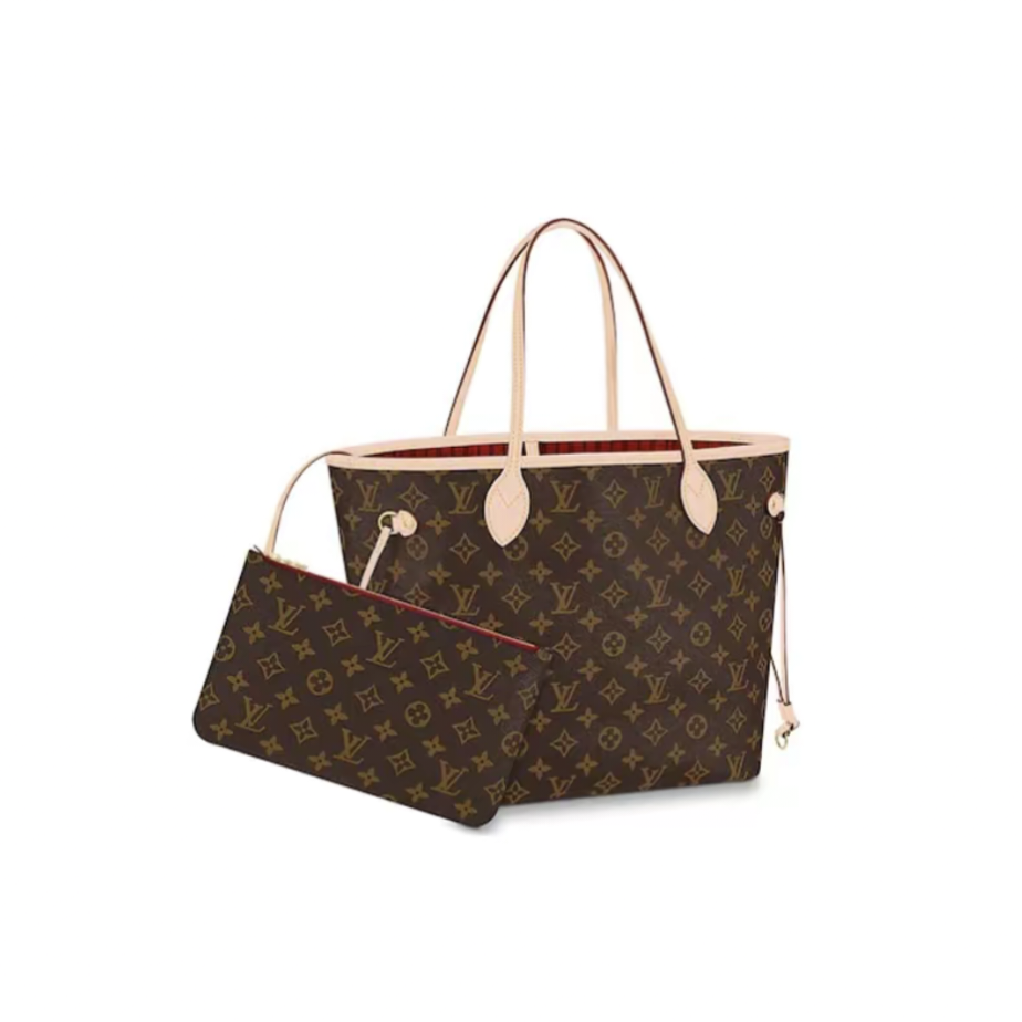 99新 LouisVuitton/路易威登 neverfull正红色内里/玫红色/米色