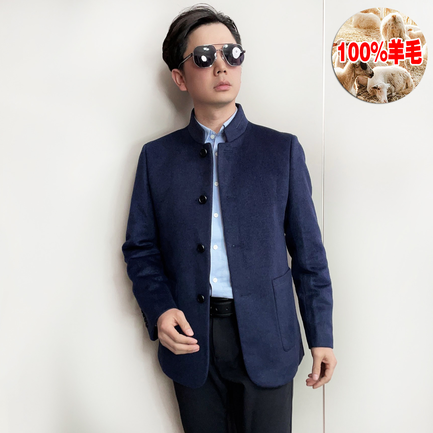 100%绵羊毛 短款大衣 男士外套男装立领简约大衣 男外套
