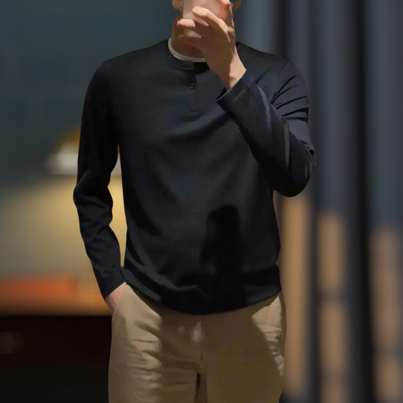 秋季新款男士假两件圆领长袖T恤简约百搭时尚潮流纯色打底上衣