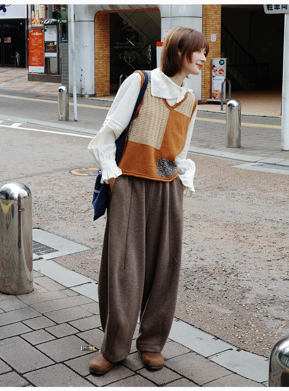 「白描工作间」"错落时区"绵羊毛针织加绒加厚气球裤宽松休闲裤4219