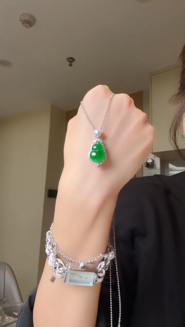 翡翠银S925镶嵌吊坠(不含链)天然翡翠吊坠