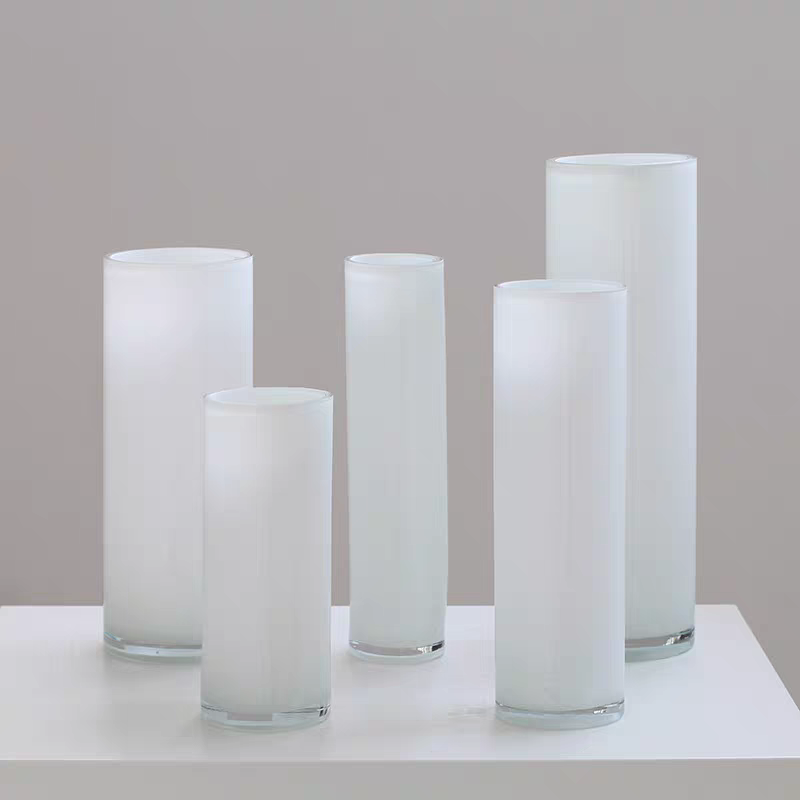 原色料白色直筒玻璃花瓶酒店大堂装饰婚庆圆柱桌面水培花器