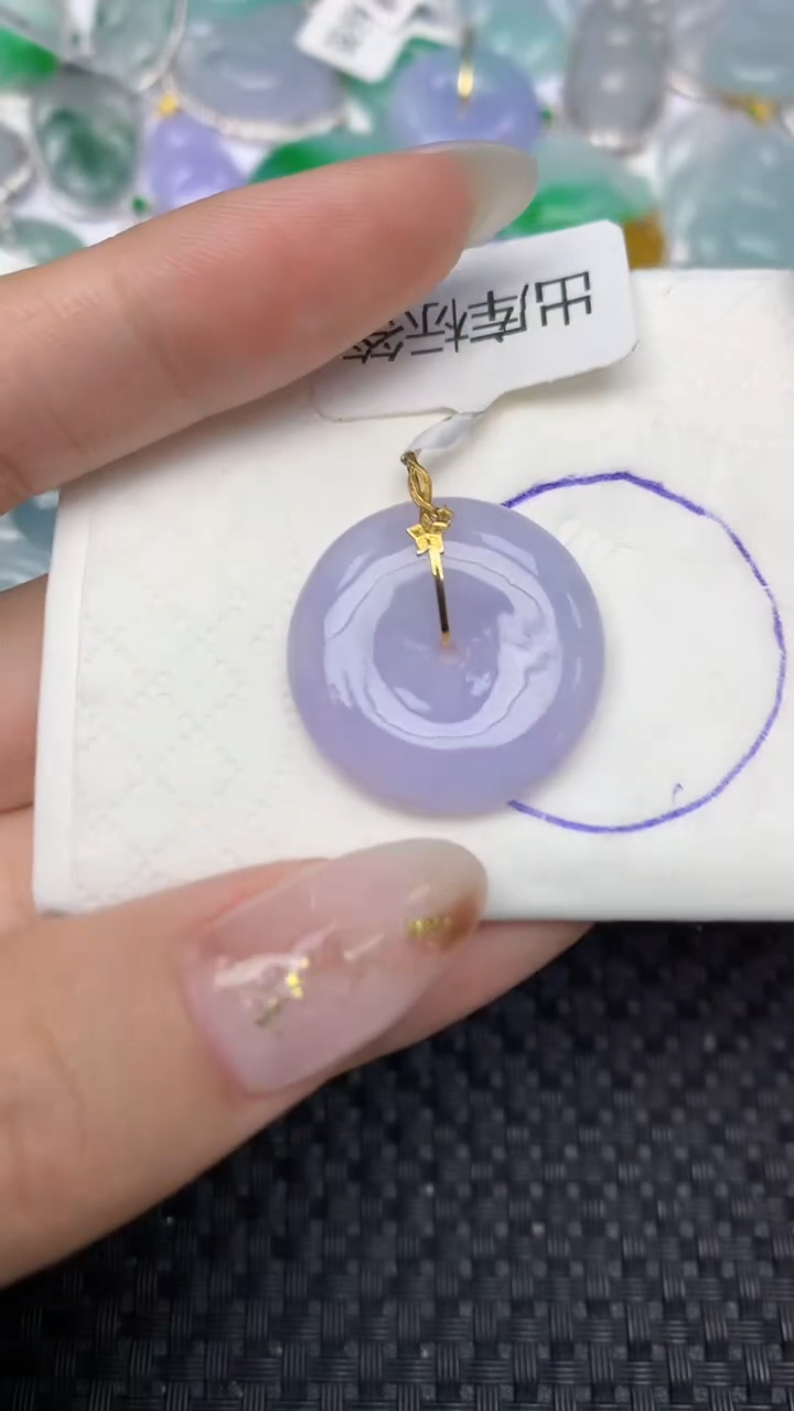 颈饰18K金镶嵌翡翠天然缅甸翡翠a货百元以上9元证书费自理