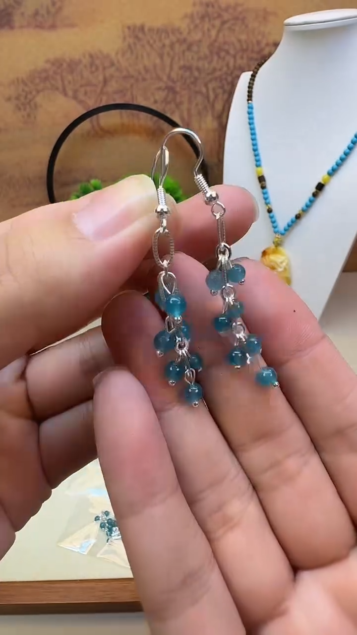 银S925镶嵌耳钉天河石E36 