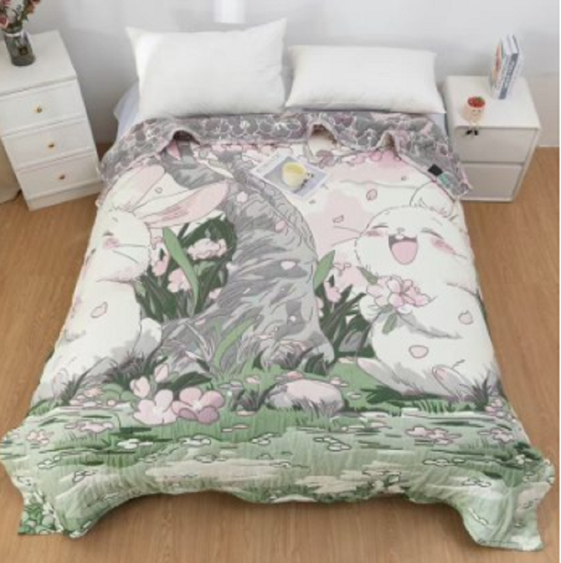 【樱花兔】200cm*230cm 高端升级轻奢多功能超柔纱布泡芙被        