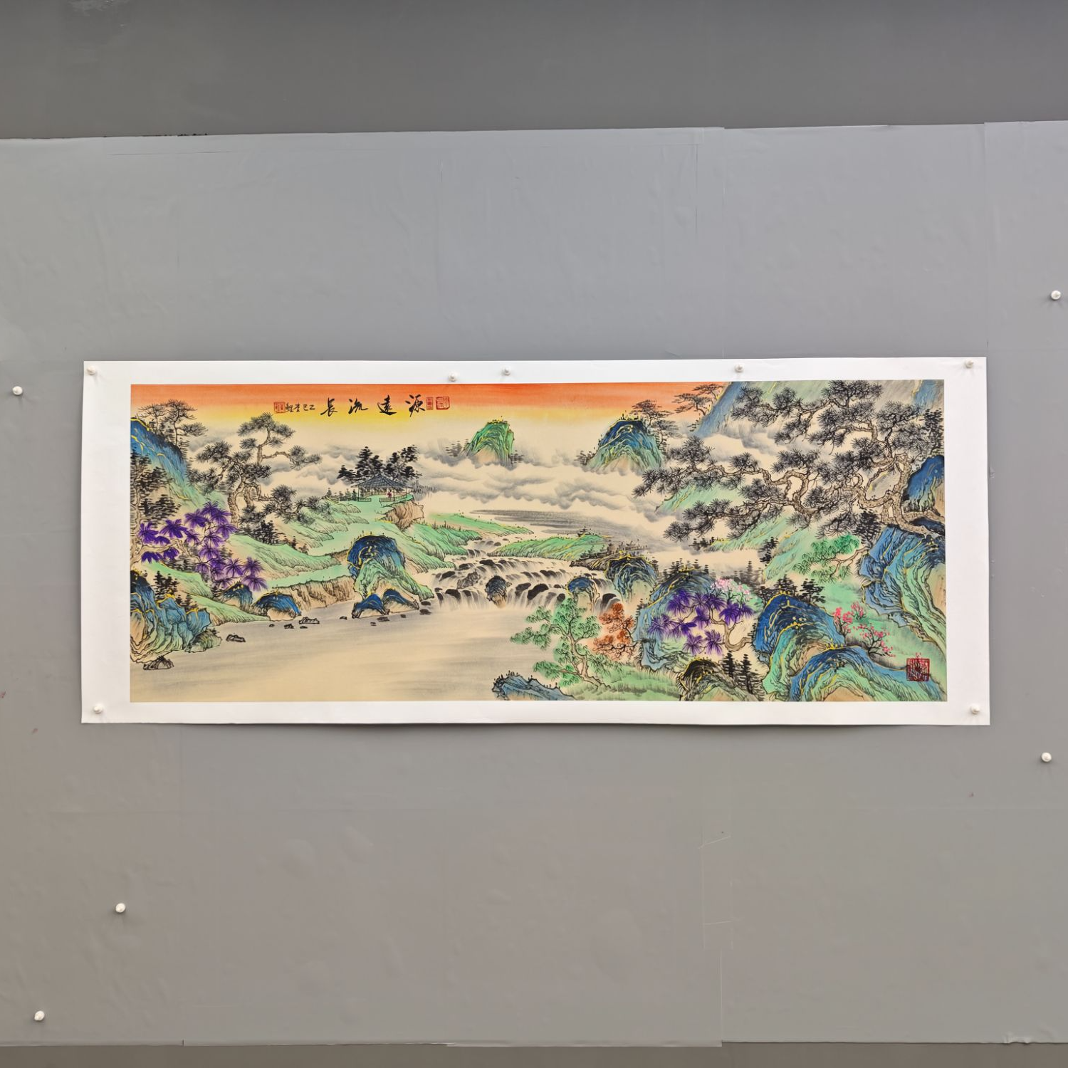 锦煌专属/李鲤手绘/源远流长/仿古/画芯180*70/十二平尺