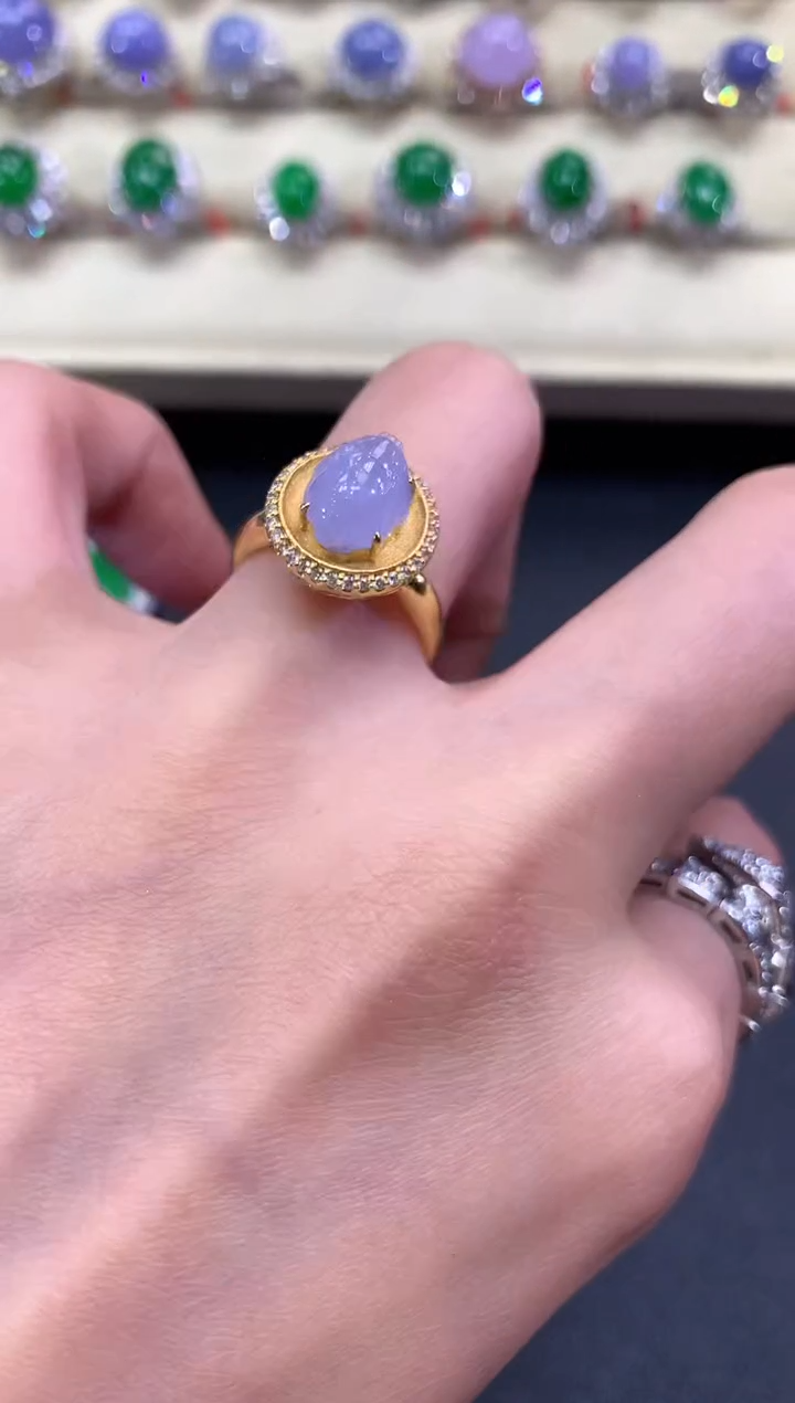 【闪购商品】翡翠戒指18K金镶嵌a88紫货有色差