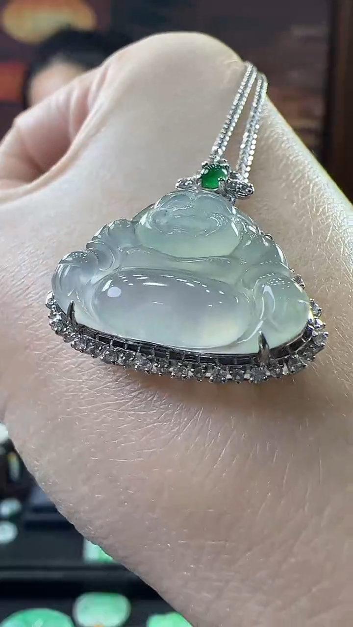 18K金镶嵌挂件翡翠佛公   不含链