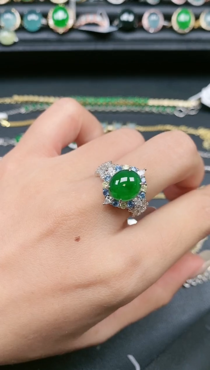 翡翠戒指银S925镶嵌1111