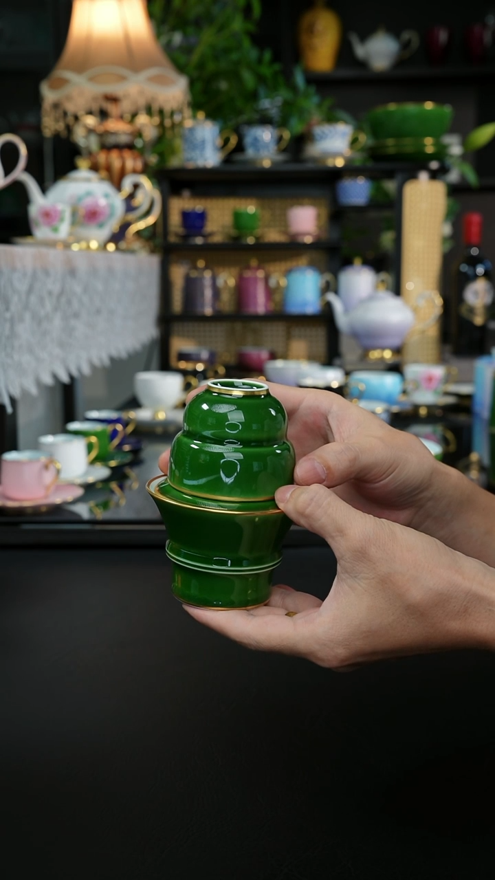 莉*翡翠绿盖碗+2个葫芦杯