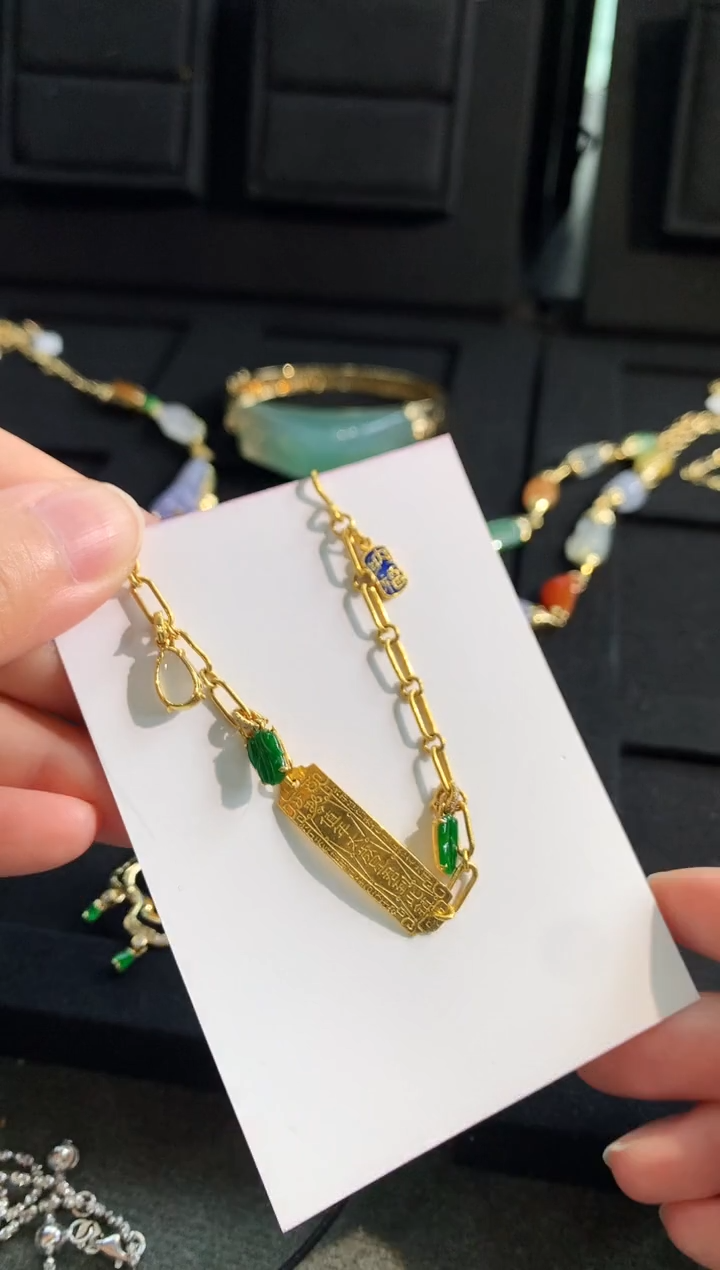 【闪购商品】翡翠手链18K金镶嵌手饰