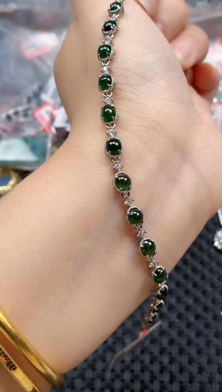 银S925镶嵌戒指翡翠天然A货缅甸翡翠