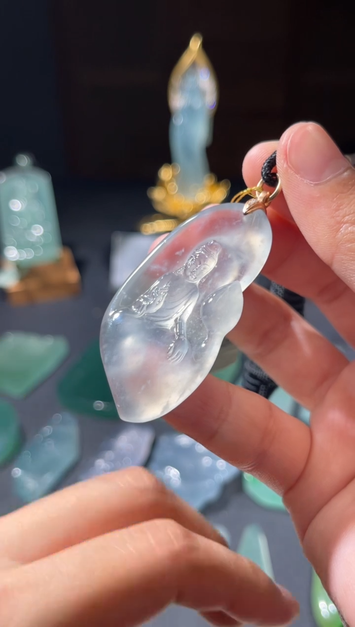 颈饰18K金镶嵌翡翠佳佳翡翠挂件成品3.99w