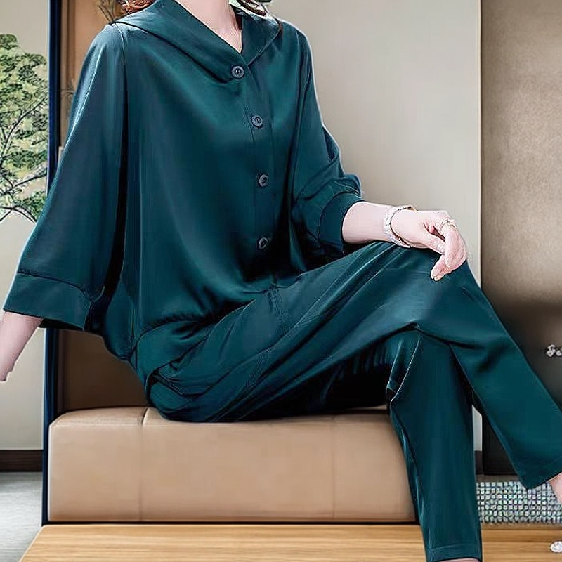 8597夏季新款休闲宽松中袖连帽上衣哈伦裤洋气两件套女