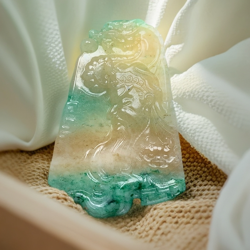 独山玉挂件，雕工精细的关公像50×33×6.7mm佩戴或收藏全新A565