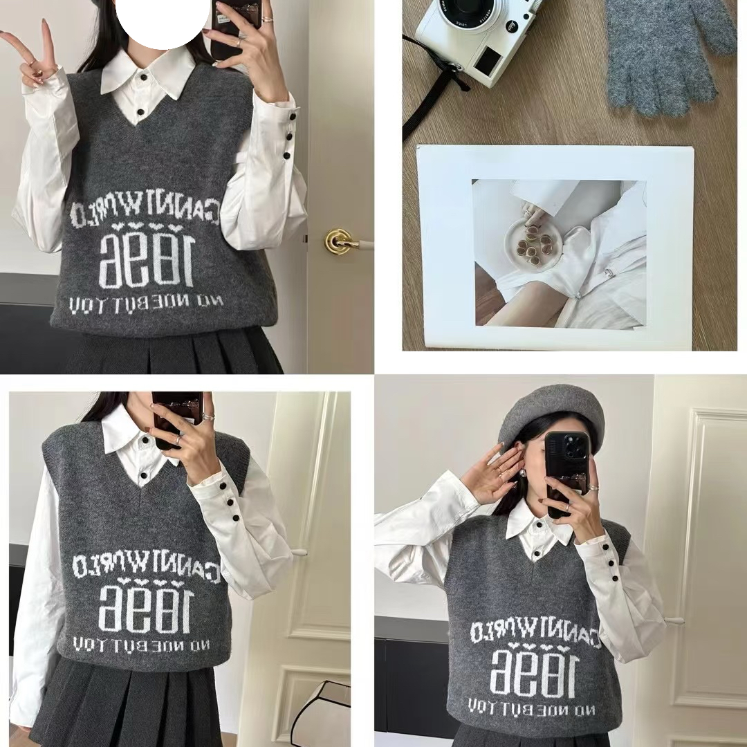 限定！V领无袖针织百搭学院风韩版针织马甲W032