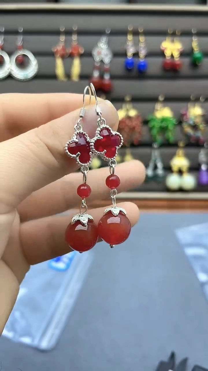 【闪购商品】南红玛瑙耳饰银S925镶嵌366000