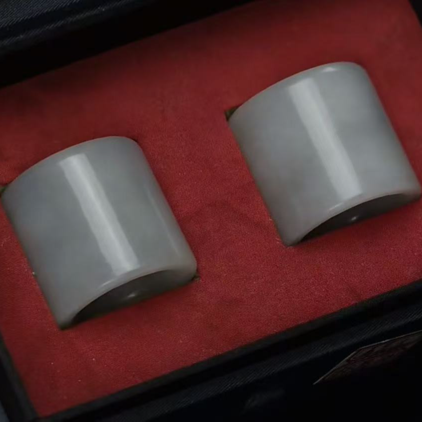 清 和田玉/青花扳指